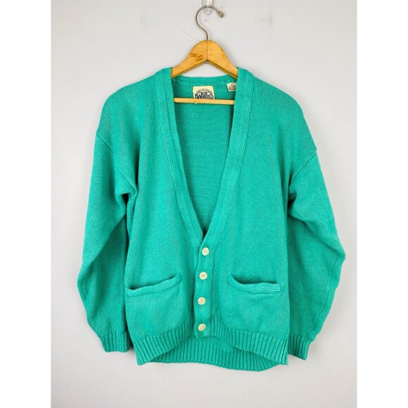 Vtg BD Baggies Linen Blend Teal Cardigan Sweater, Unisex Size Small, Oversized - Picture 6 of 8